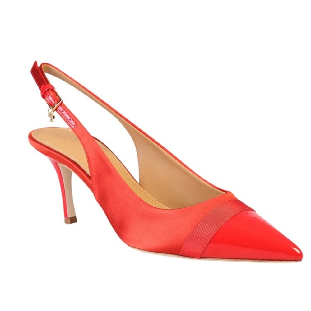 NWT NIB Tory Burch Satin Slingback Cap Toe Pumps, Red, Size 10, $299
